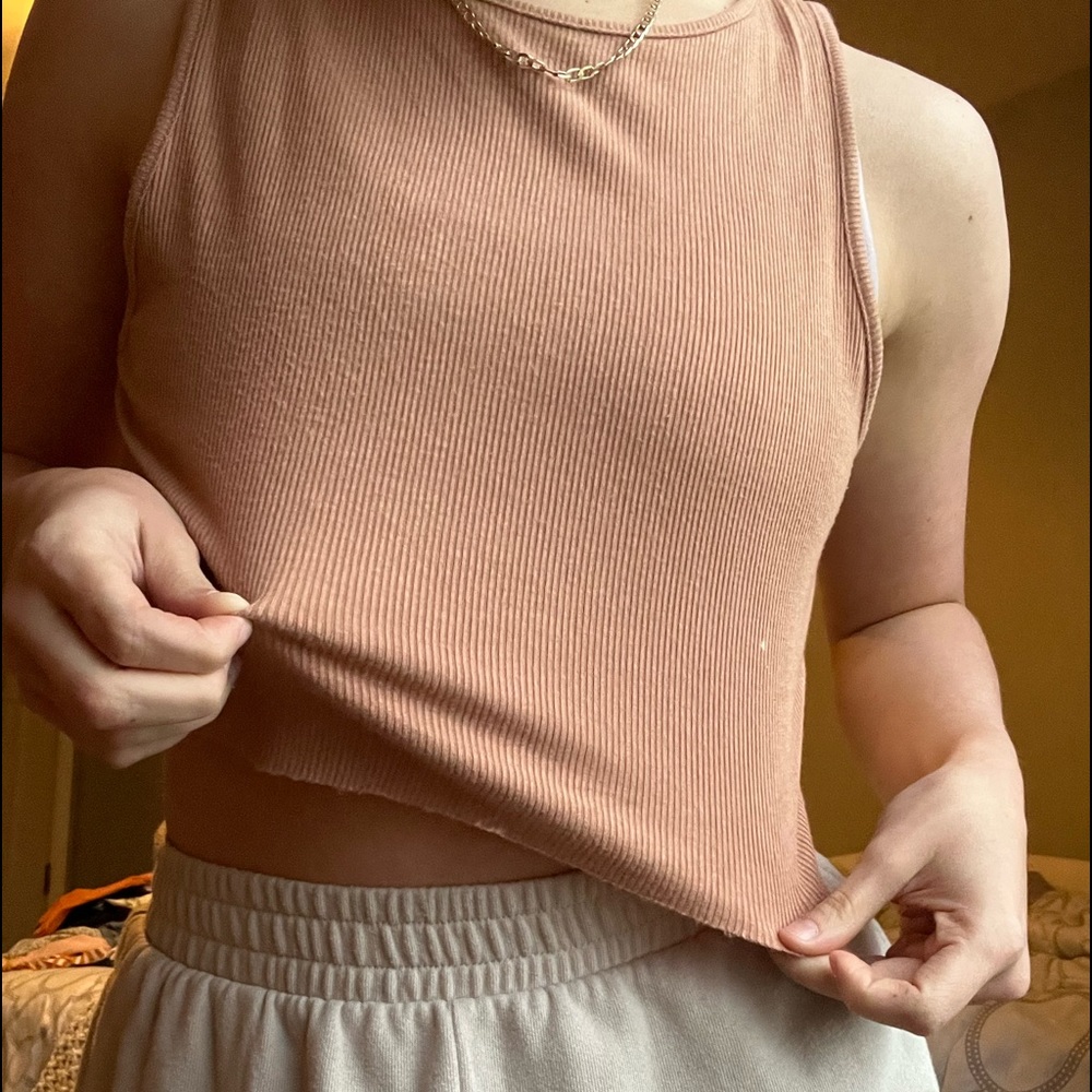 tan colored ribbed tank